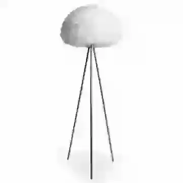 Chrome Tripod Floor Lamp with White Feather Shade